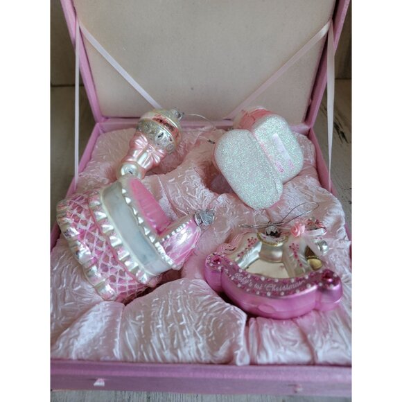 Kurt Adler baby's first Christmas girl Pink glitter ornament Xmas set - Picture 6 of 13